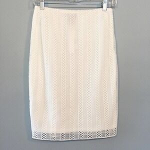 AQUA Brand Ivory Lace Overlay Lined Pencil Skirt Women’s Size S 15677 White Lace